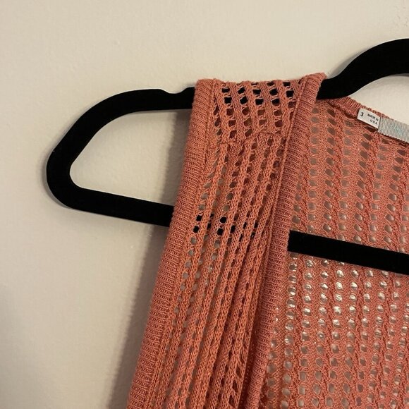 Maurices Women Sz 3 Orange Crochet Open Knit Boho Open Front Cardigan Vest - Picture 5 of 9